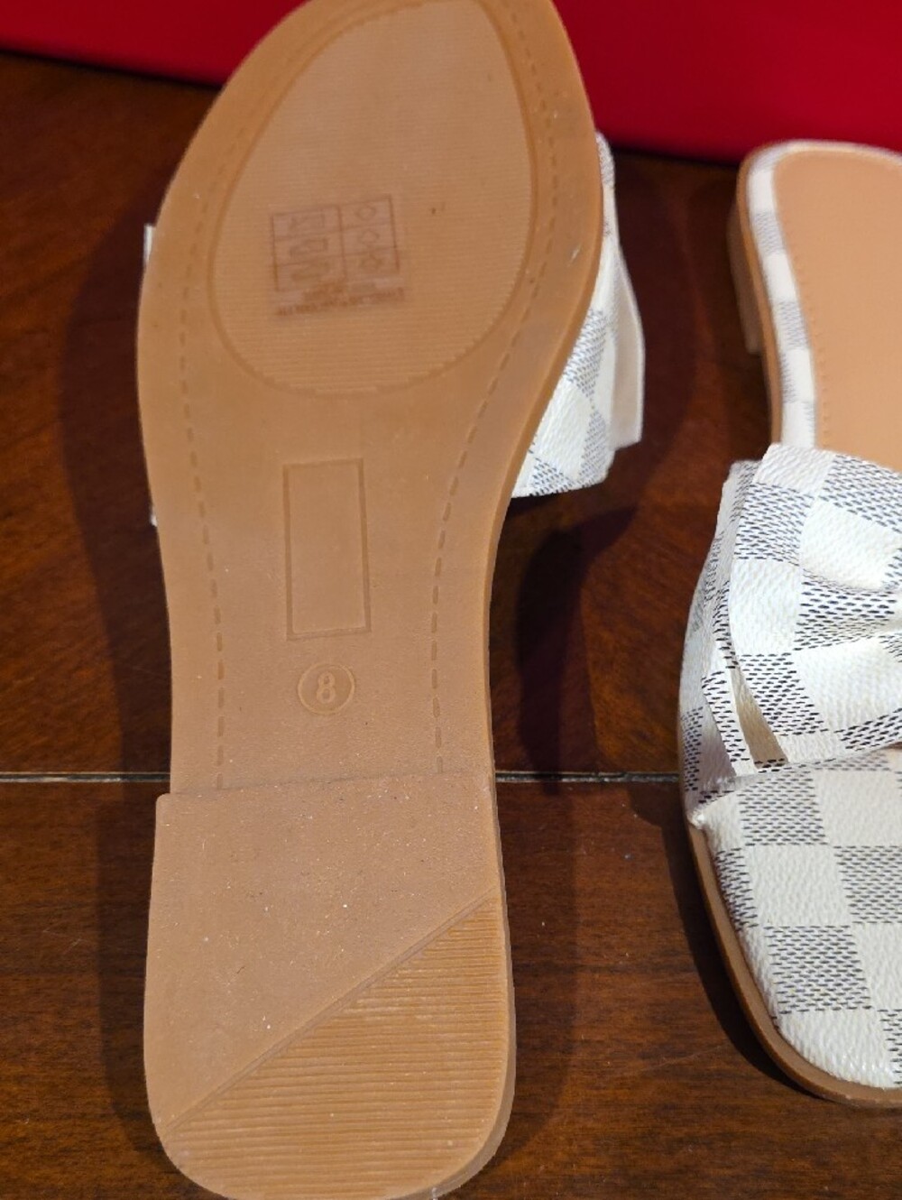 Source Unknown Cream Check Bow Slide Sandals Sz 8 - Picture 3 of 5